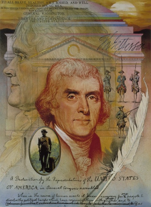 In 1770, at the age of 27, the Governor of Virginia appointed Thomas Jefferson as the county lieutenant, with the rank of colonel, of the Albermarle County Militia. Colonel Jefferson was responsible for all militia affairs in the county including insuring that the Albermarle County Regiment of Militia drilled on a regular basis, that the regimental and company muster rolls were kept up, and that militia fines were collected by the sheriff. Jefferson also presided over courts-martial and councils of war. With the start of the Revolutionary War, Colonel JeffersonÕs military duties increased. He reported directly to the governor in preparing the county militia for mobilization. Jefferson was also responsible for providing militia soldiers as replacements for the Virginia regiments of the Continental Army. He found the time to represent Virginia at the Continental Congress which adopted the Declaration of Independence on July 4, 1776, written almost entirely by Jefferson. Elected governor in 1779, Jefferson resigned his militia commission. As commander-in-chief of the Virginia militia, he mobilized the militia to reenforce the Continental Army in the Southern campaign which ended in victory at Yorktown on October 19, 1781. Jefferson later served as Minister to France, Secretary of State and Vice President. Architect, scholar, statesman and citizen-soldier, Thomas Jefferson became the third president of the United States in 1801.