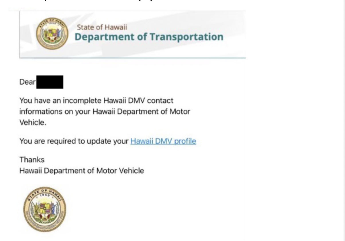 Alert of Hawaii DMV Profile Phishing Scam Retiree News